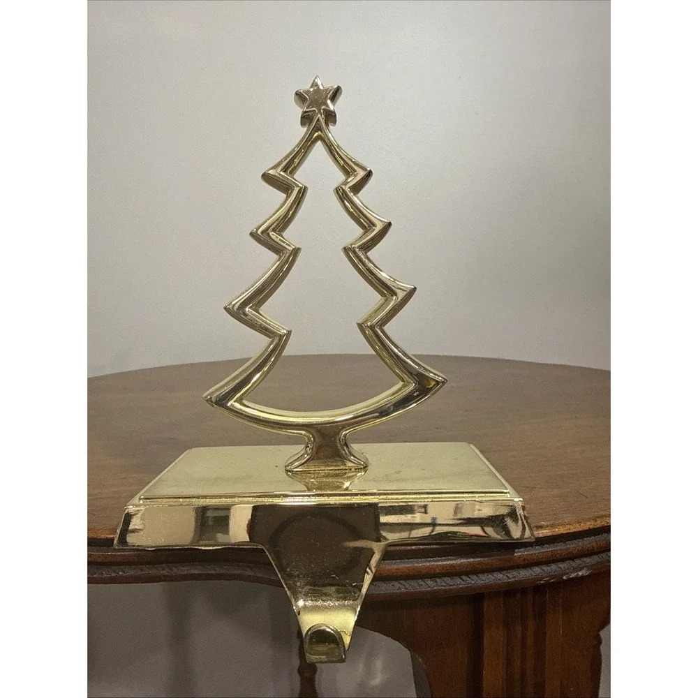 POTTERY BARN CHRISTMAS TREE OUTLINE STAR GOLD‎ TONE SHINY STOCKING HANGER
